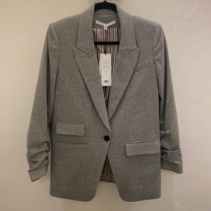 Veronica Beard Grey Blazer with Ruched Sleeves